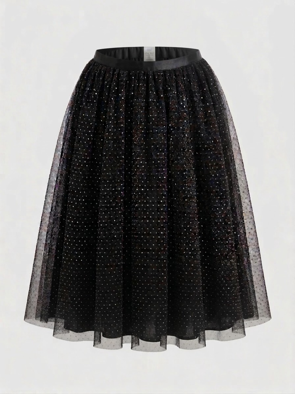 Zara Basics black tulle skirt with metallic gold polka dots, XS